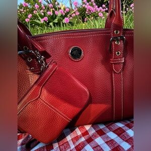 Dooney & Bourke Pebble Grain Red Leather Satchel+ Wristlet